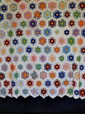 Intricate 1920's Hand Stitched Cotton 74" x 76" Bed Cover